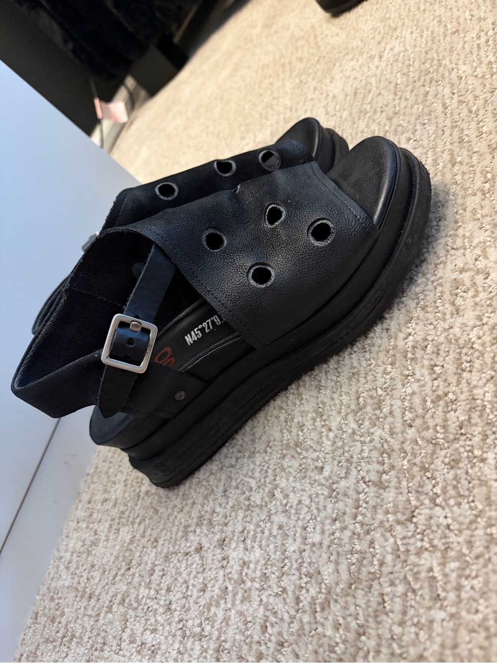A.S.98 Black Platform Sandals with Perforated Upper and Buckle Strap